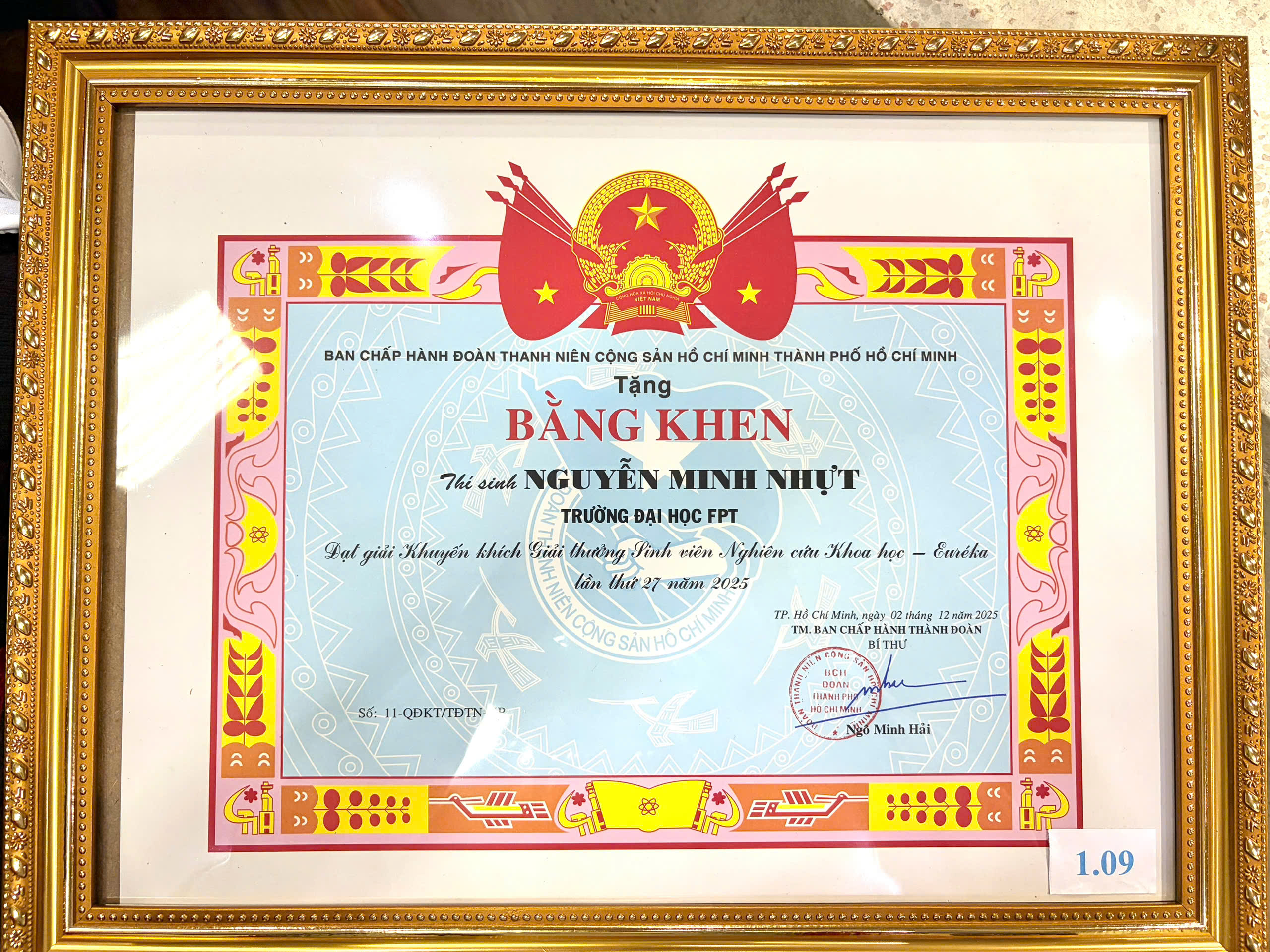 Euréka Award certificate